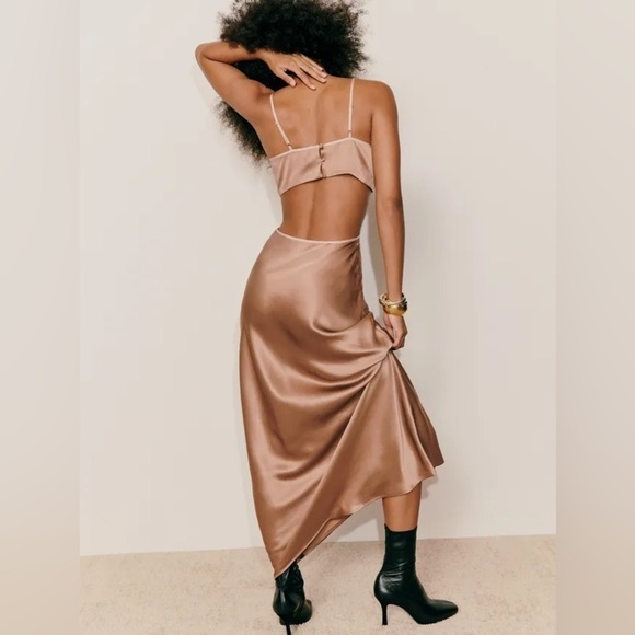 REFORMATION NWT Poppies Silk Dress in Croissant 8 - Picture 3 of 8